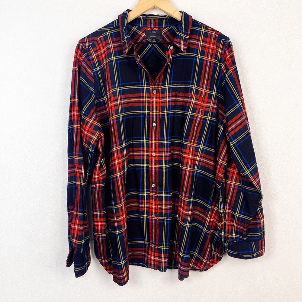 J.Crew Classic Plaid Button Shirt Women’s Size 20 Red Blue 100% Cotton